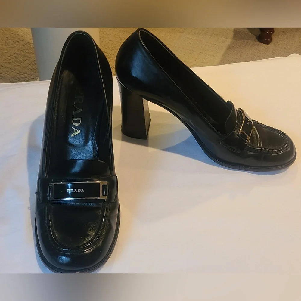 Prada Black Leather Vintage Women's Heels
